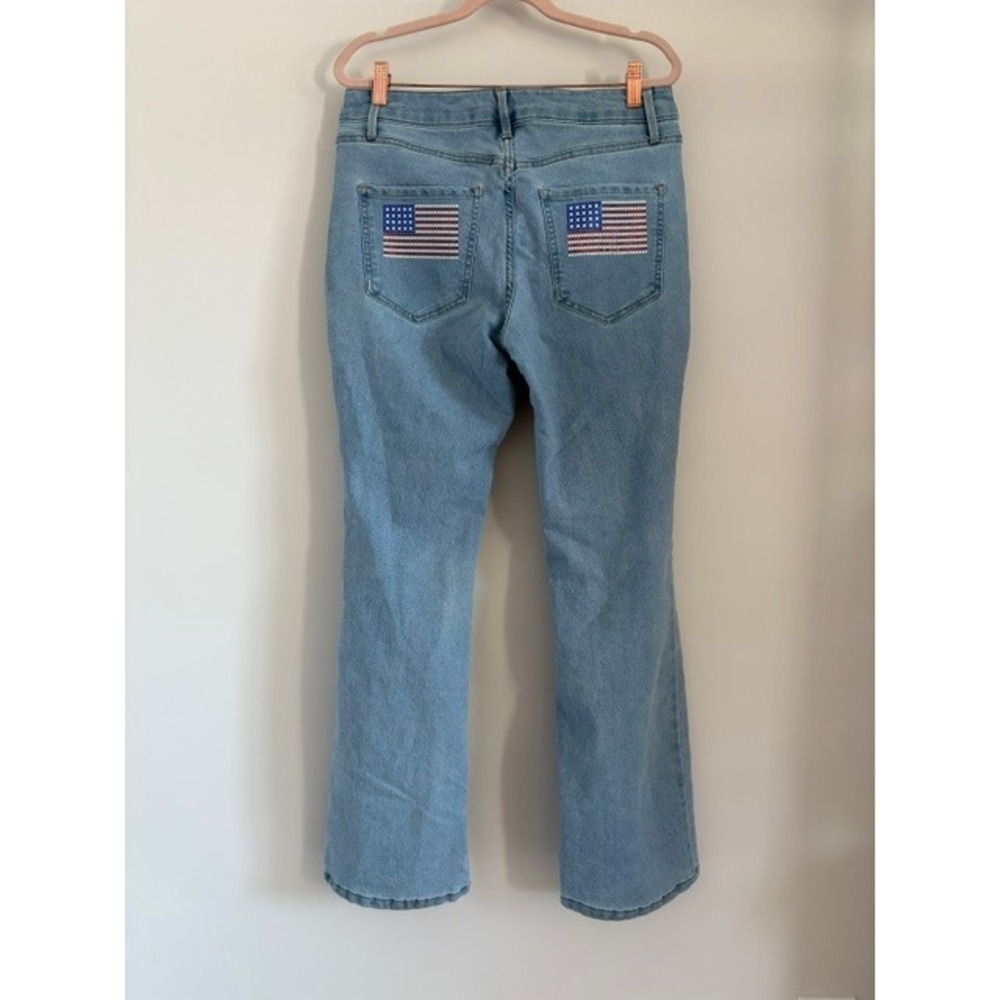 No Boundaries Light Wash Flare Jeans American Flag Custom Spangle Pockets Sz 11